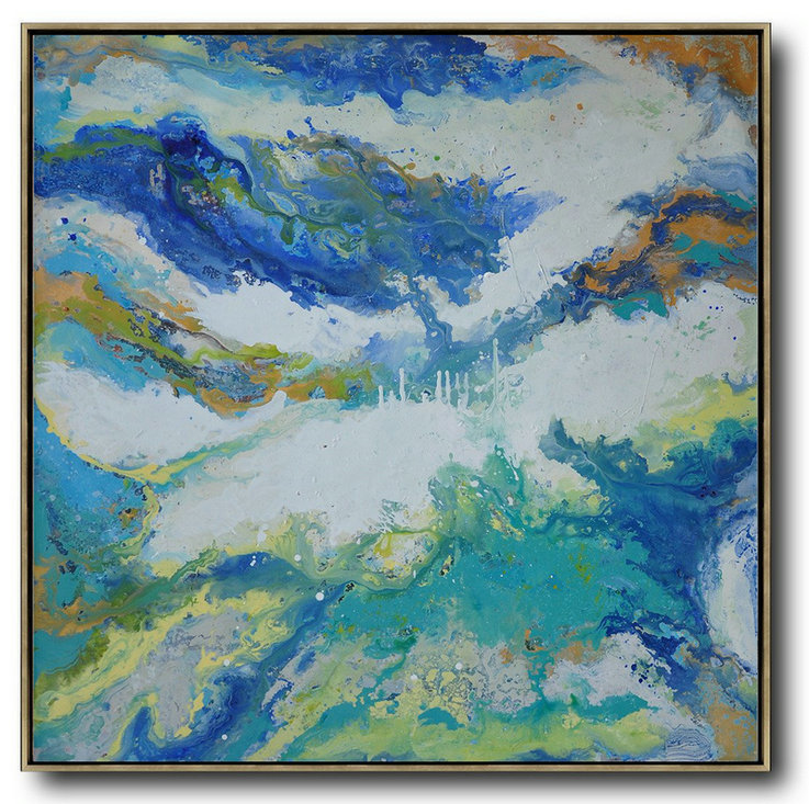 Extra Large Canvas Art,Contemporary Oil Painting,Hand Painted Original Art,White,Blue,Green.etc